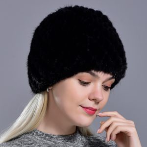 winter womens mink fur hats natural real fur knitted cap fashionable fluffy ladies genuine fur beanie female black fur caps